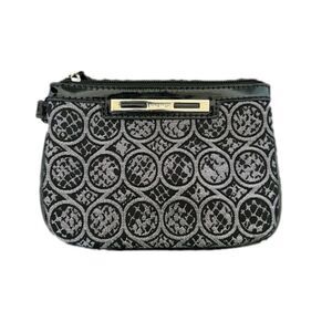 Nine West Black Gray Wristlet Zip Pouch Wallet Clutch Small Purse Strap
